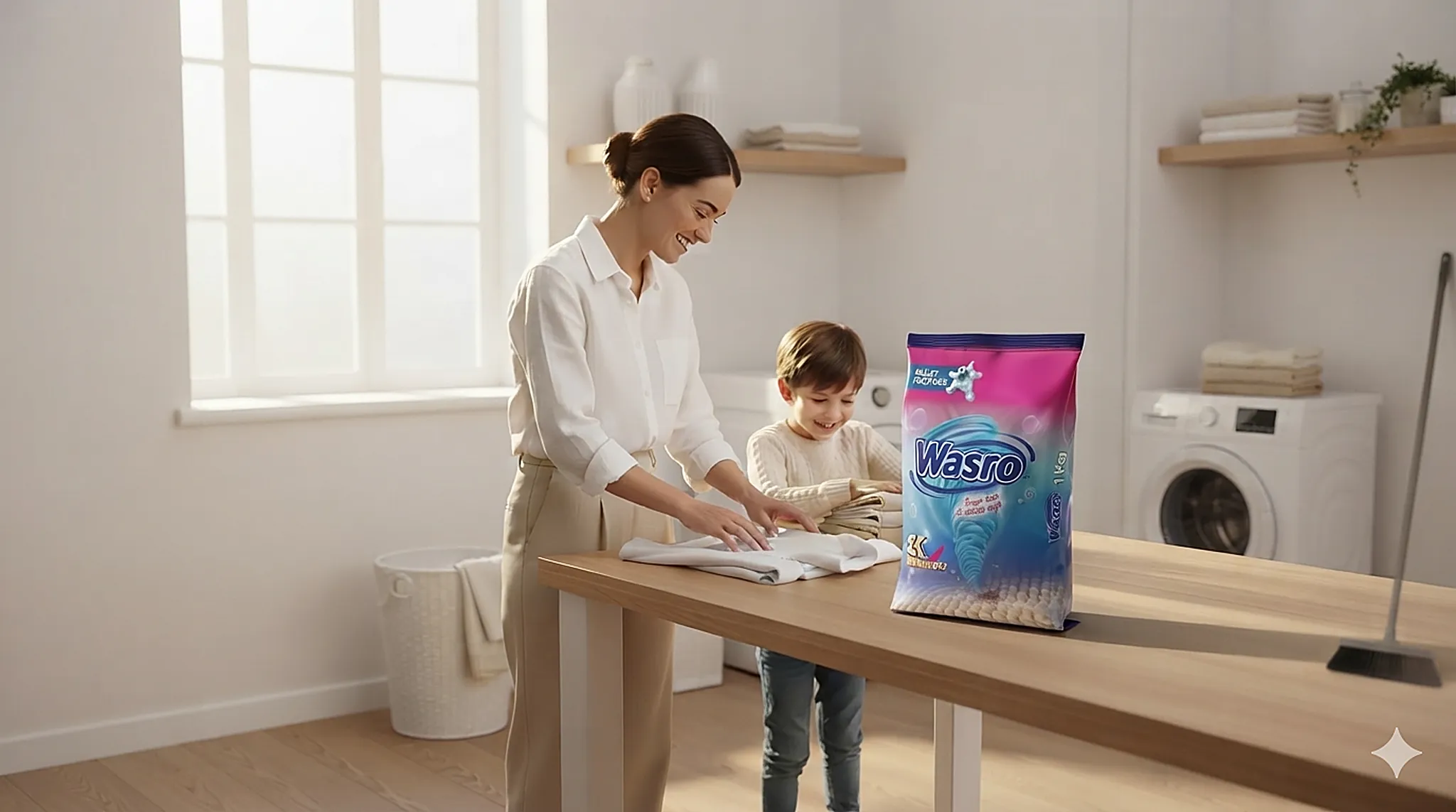 A family doing laundry together with Wasro